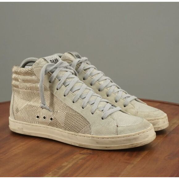 P448 Shoes - P448 Womens Skate High Sneakers Shoes Beige Silver Leather Suede 38 EU - 8 US